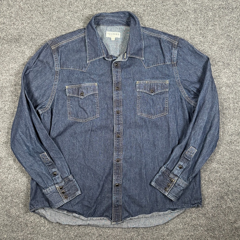 Tecovas Denim Pearl Snap Western Shirt Indigo Blue Long Sleeve Yoke Mens Size XL